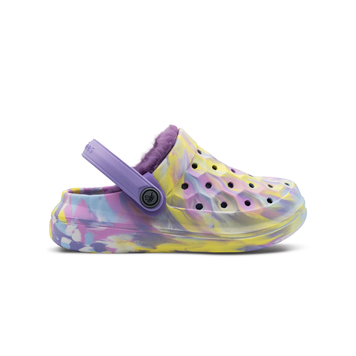 Marbled Purple Pastel Lilac Kids Varsity Lined Clog#color_marbled-purple-pastel-lilac