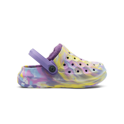 Marbled Purple Pastel Lilac Kids Varsity Lined Clog#color_marbled-purple-pastel-lilac