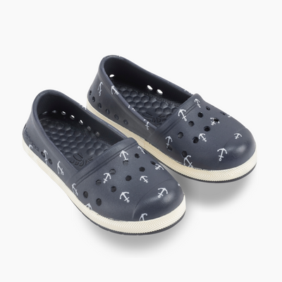 True Navy Nautical Anchors Girls' Espadrille#color_true-navy-nautical-anchors