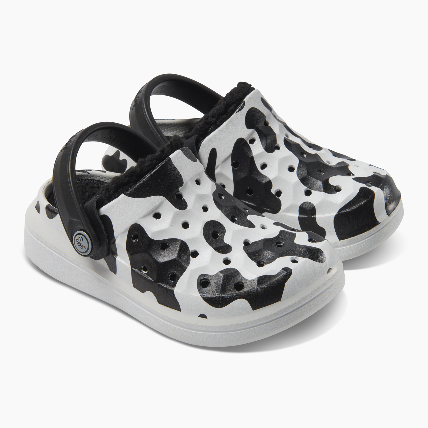 Graphic Cow Black Kids Varsity Lined Clog#color_graphic-cow-black