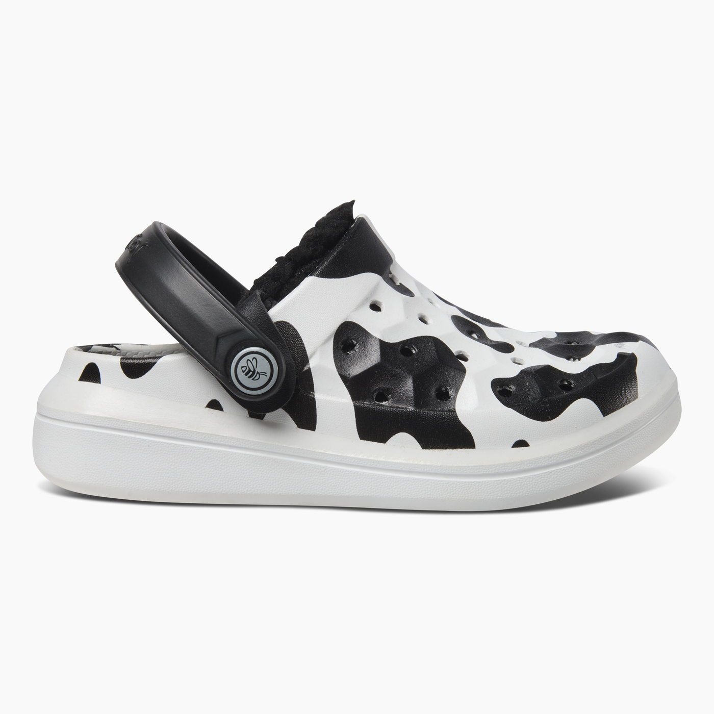 Graphic Cow Black Kids Varsity Lined Clog#color_graphic-cow-black