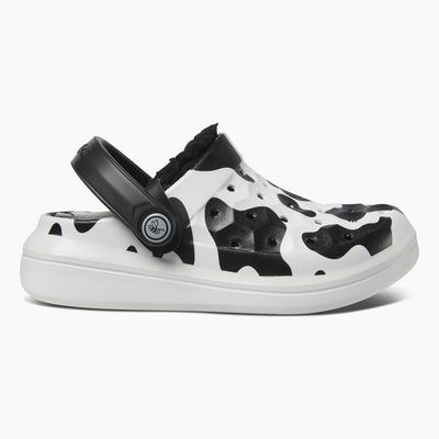 Graphic Cow Black Kids Varsity Lined Clog#color_graphic-cow-black