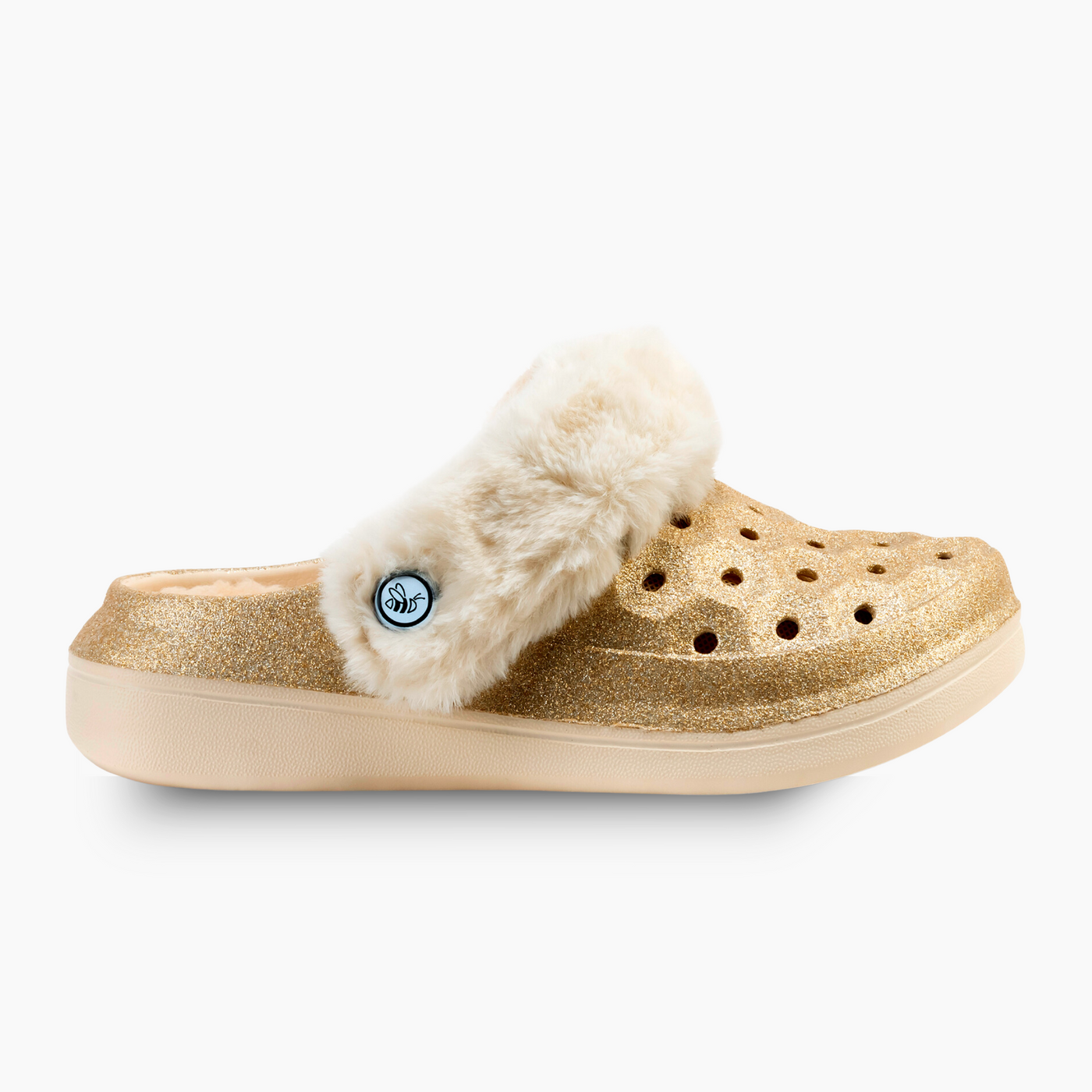 Gold Glitter Natural Kids Varsity Lined Clog#color_gold-glitter-natural