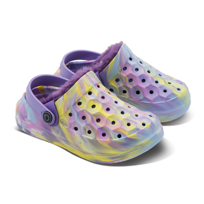 Marbled Purple Pastel Lilac Kids Varsity Lined Clog#color_marbled-purple-pastel-lilac