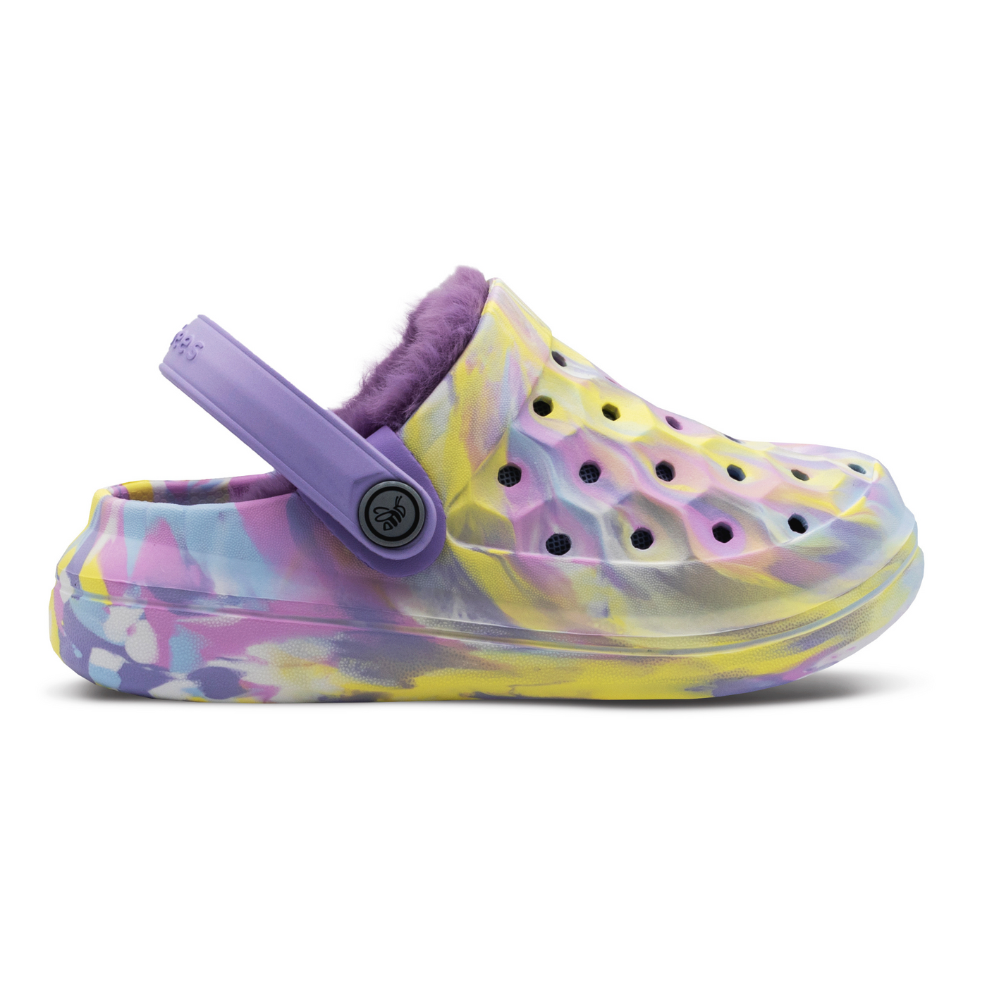 Marbled Purple Pastel Lilac Kids Varsity Lined Clog#color_marbled-purple-pastel-lilac