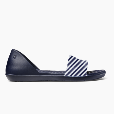 Navy White Pin Stripe Womens Friday Flat#color_navy-white-pin-stripe