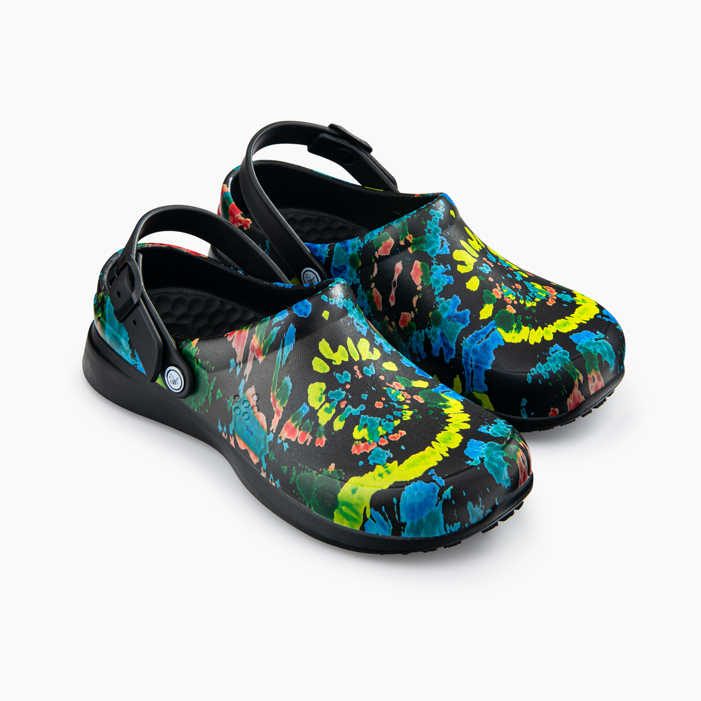 Black Spiral Tie Dye Unisex Work Clog#color_black-spiral-tie-dye