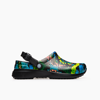 Black Spiral Tie Dye Unisex Work Clog#color_black-spiral-tie-dye