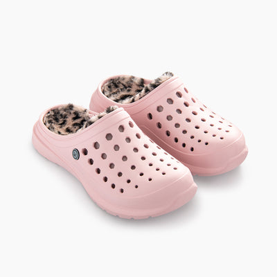 Pastel Pink/Cheetah Women's Cozy Lined Clog#color_pastel-pink-cheetah