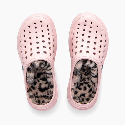 Pastel Pink/Cheetah Women's Cozy Lined Clog#color_pastel-pink-cheetah