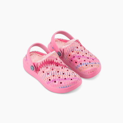 Soft Pink Fair Isle Kids' Varsity Lined Clog#color_soft-pink-fair-isle